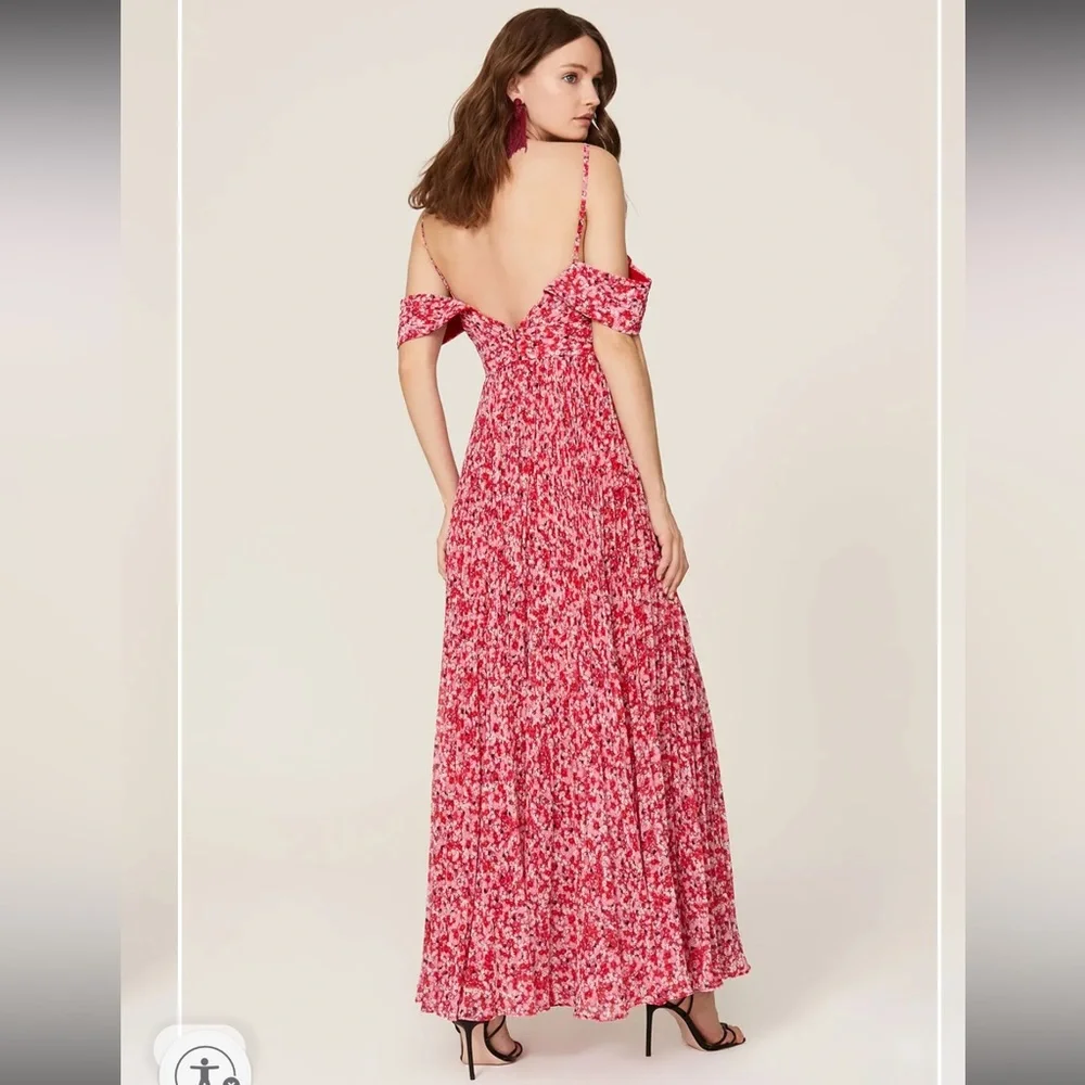 Pink Floral Maxi Dress with Ruffle Bodice - Picture 4 of 9
